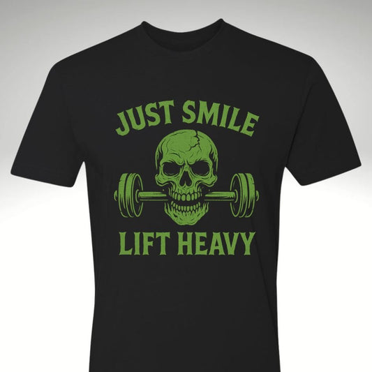 💀 Just Smile and Lift Heavy – Green Skull Edition | Motivational Gym & Workout Apparel for Men & Women Rebirth - Discipline Over Motivation 24/7