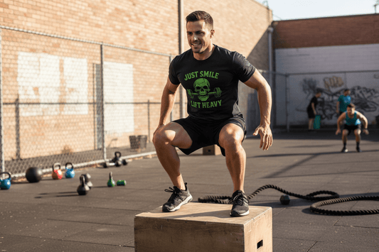 Just Smile and Lift Heavy – Green Skull Edition Tee - Discipline Over Motivation 24/7