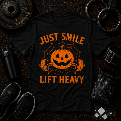 🎃 Just Smile and Lift Heavy – Jack-O’-Lantern Edition Tee - Discipline Over Motivation 24/7