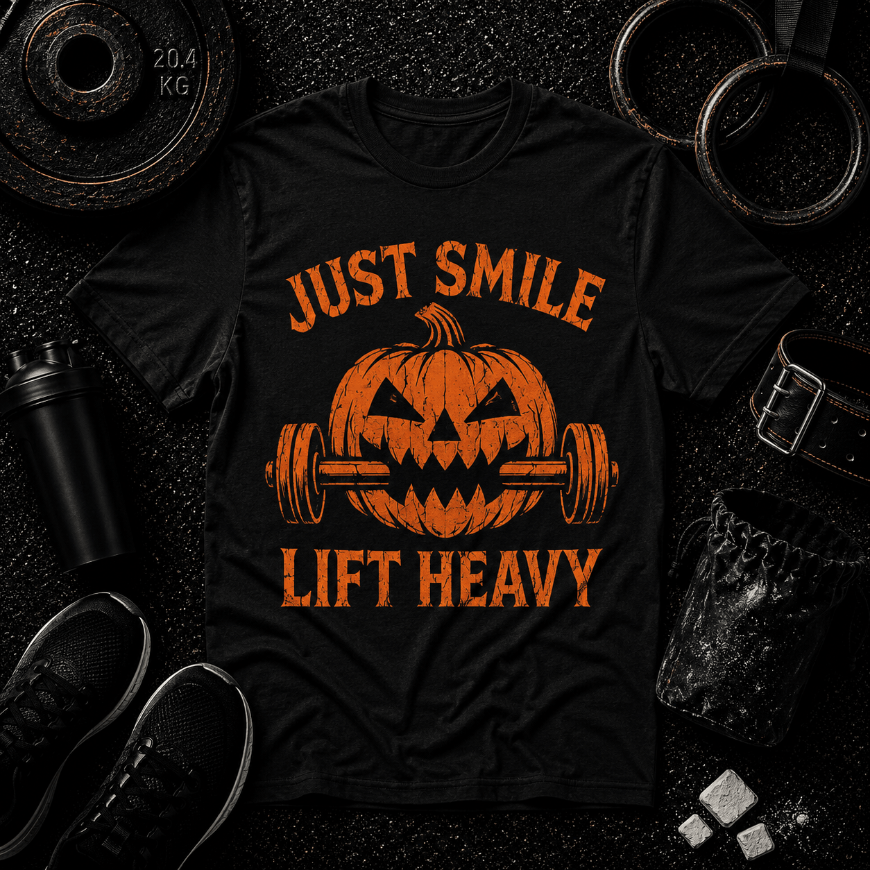 🎃 Just Smile and Lift Heavy – Jack-O’-Lantern Edition Tee - Discipline Over Motivation 24/7