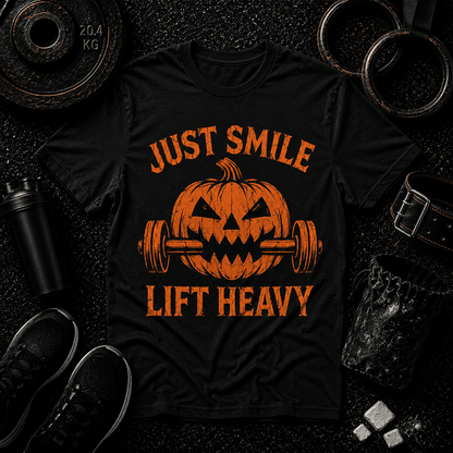 🎃 Just Smile and Lift Heavy – Jack-O’-Lantern Edition Tee - Discipline Over Motivation 24/7