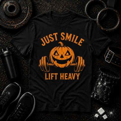 🎃 Just Smile and Lift Heavy – Jack-O’-Lantern Edition Tee - Discipline Over Motivation 24/7