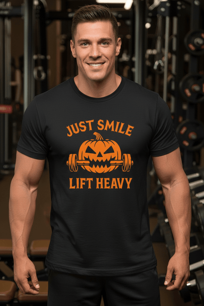 🎃 Just Smile and Lift Heavy – Jack - O’ - Lantern Edition Tee - Discipline Over Motivation 24/7