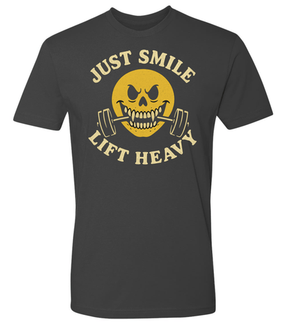 Just Smile and Lift Heavy T-Shirt | Motivational Gym & Weightlifting Apparel Dark Smile - Discipline Over Motivation 24/7