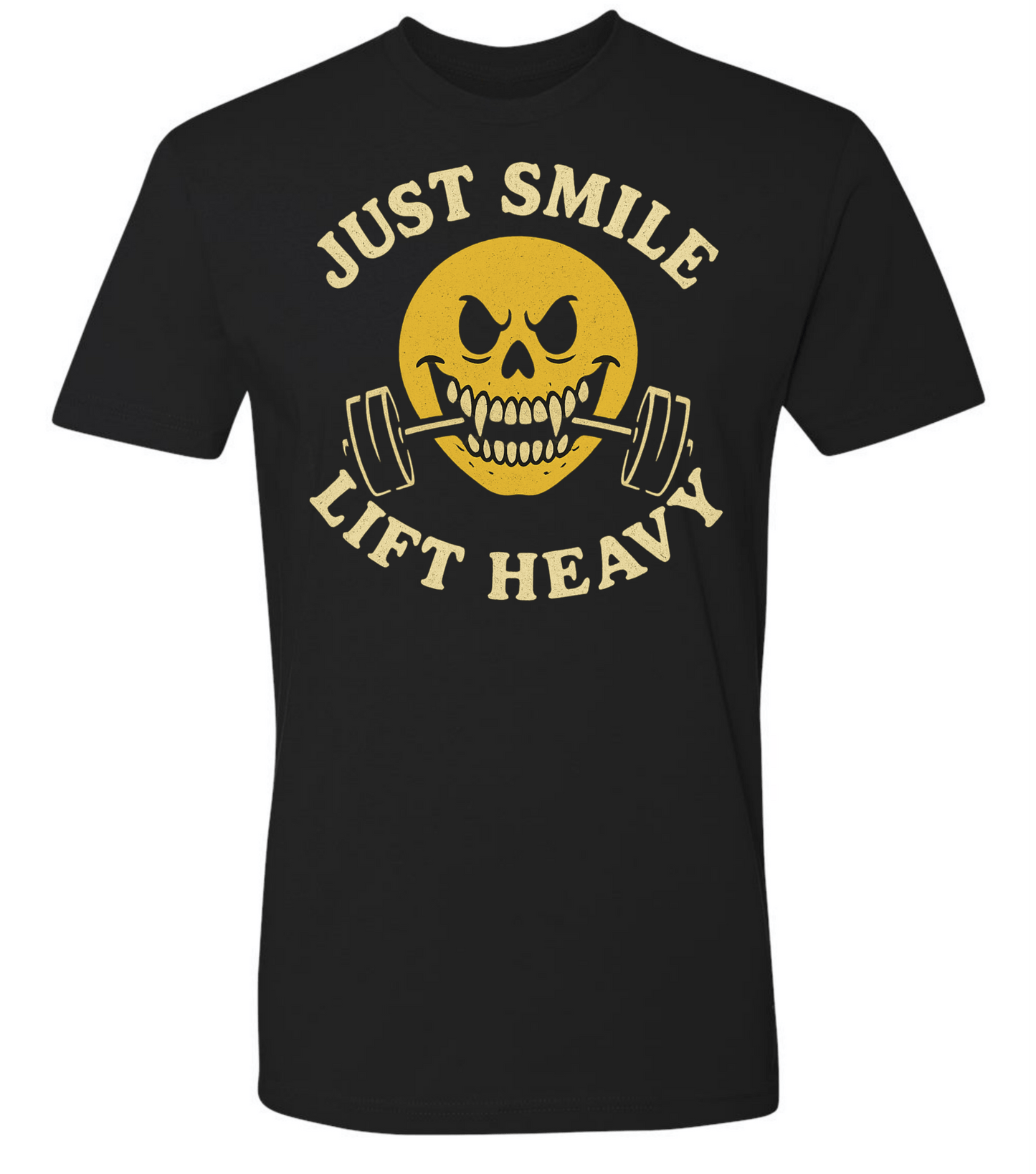 Just Smile and Lift Heavy T-Shirt | Motivational Gym & Weightlifting Apparel Dark Smile - Discipline Over Motivation 24/7