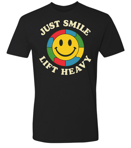 Just Smile and Lift Heavy T-Shirt | Motivational Gym & Weightlifting Apparel Dark Smile Autism - Discipline Over Motivation 24/7