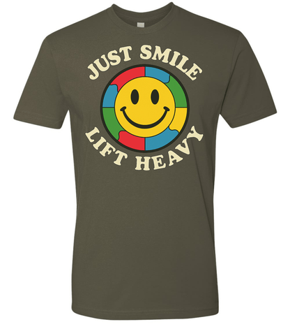Just Smile and Lift Heavy T-Shirt | Motivational Gym & Weightlifting Apparel Dark Smile Autism - Discipline Over Motivation 24/7