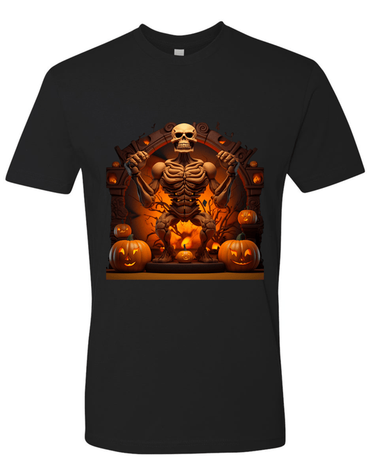 Men's Halloween Skeleton Muscle Flex T Shirt Jack O Lantern Glow - Discipline Over Motivation 24/7