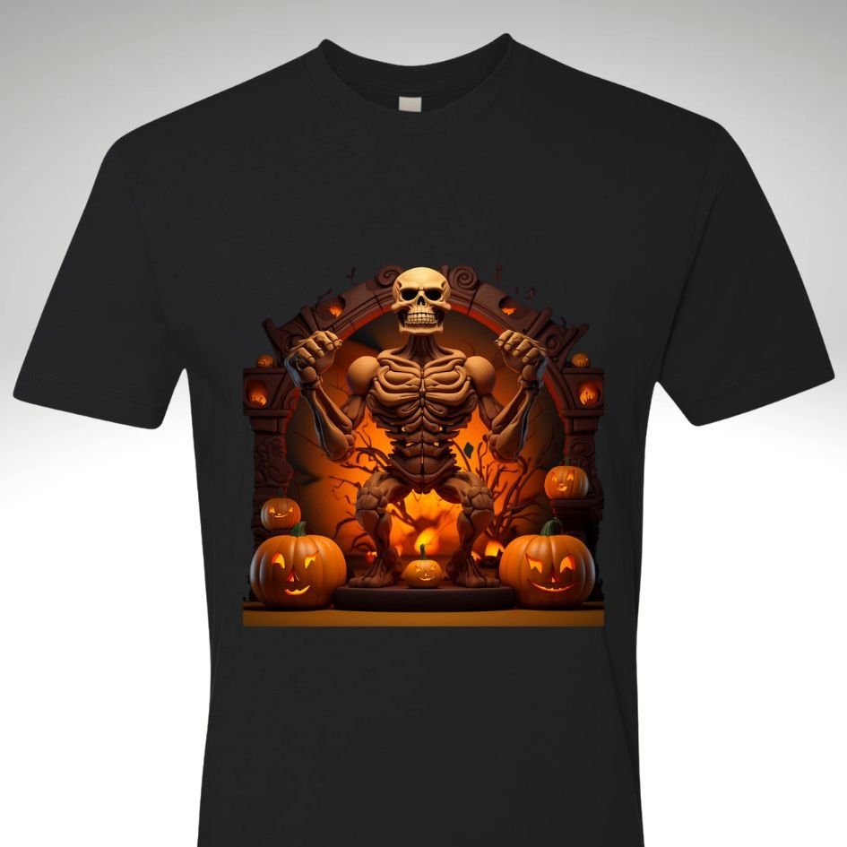Men's Halloween Skeleton Muscle Flex T Shirt Jack O Lantern Glow - Discipline Over Motivation 24/7