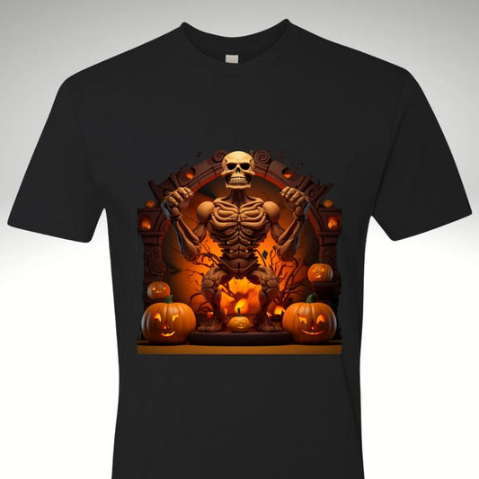 Men's Halloween Skeleton Muscle Flex T Shirt Jack O Lantern Glow - Discipline Over Motivation 24/7