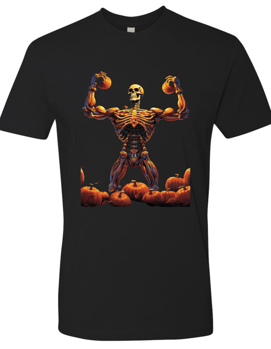 Men's Halloween Skeleton Muscle Flex T-Shirt Spine Chilling Jack O Lantern - Discipline Over Motivation 24/7