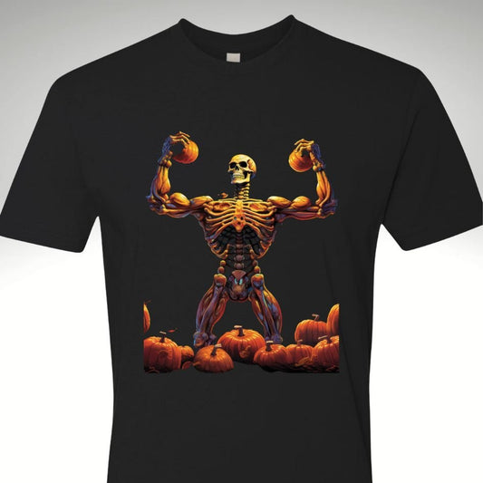 Men's Halloween Skeleton Muscle Flex T-Shirt Spine Chilling Jack O Lantern - Discipline Over Motivation 24/7