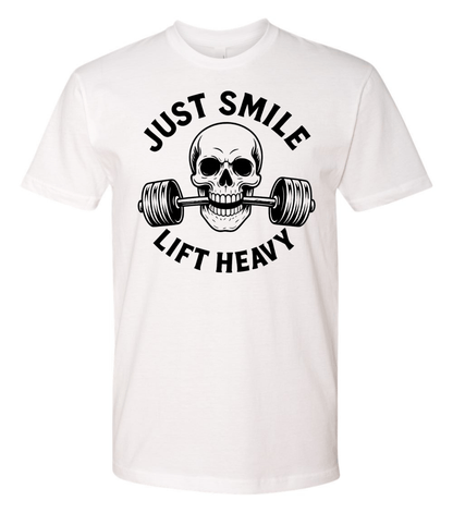 Minimalist Just Smile and Lift Heavy T-Shirt | Motivational Gym & Weightlifting Apparel - Discipline Over Motivation 24/7