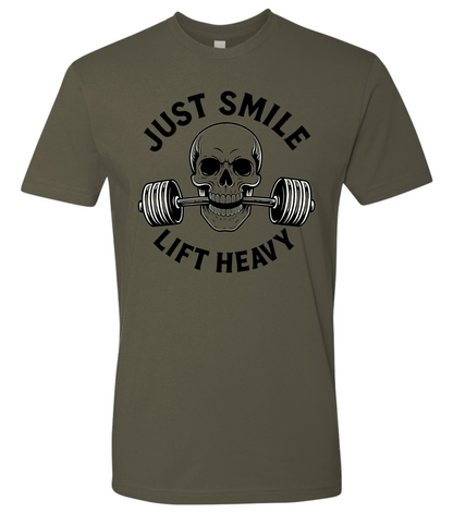 Minimalist Just Smile and Lift Heavy T-Shirt | Motivational Gym & Weightlifting Apparel - Discipline Over Motivation 24/7