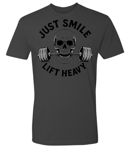 Minimalist Just Smile and Lift Heavy T-Shirt | Motivational Gym & Weightlifting Apparel - Discipline Over Motivation 24/7