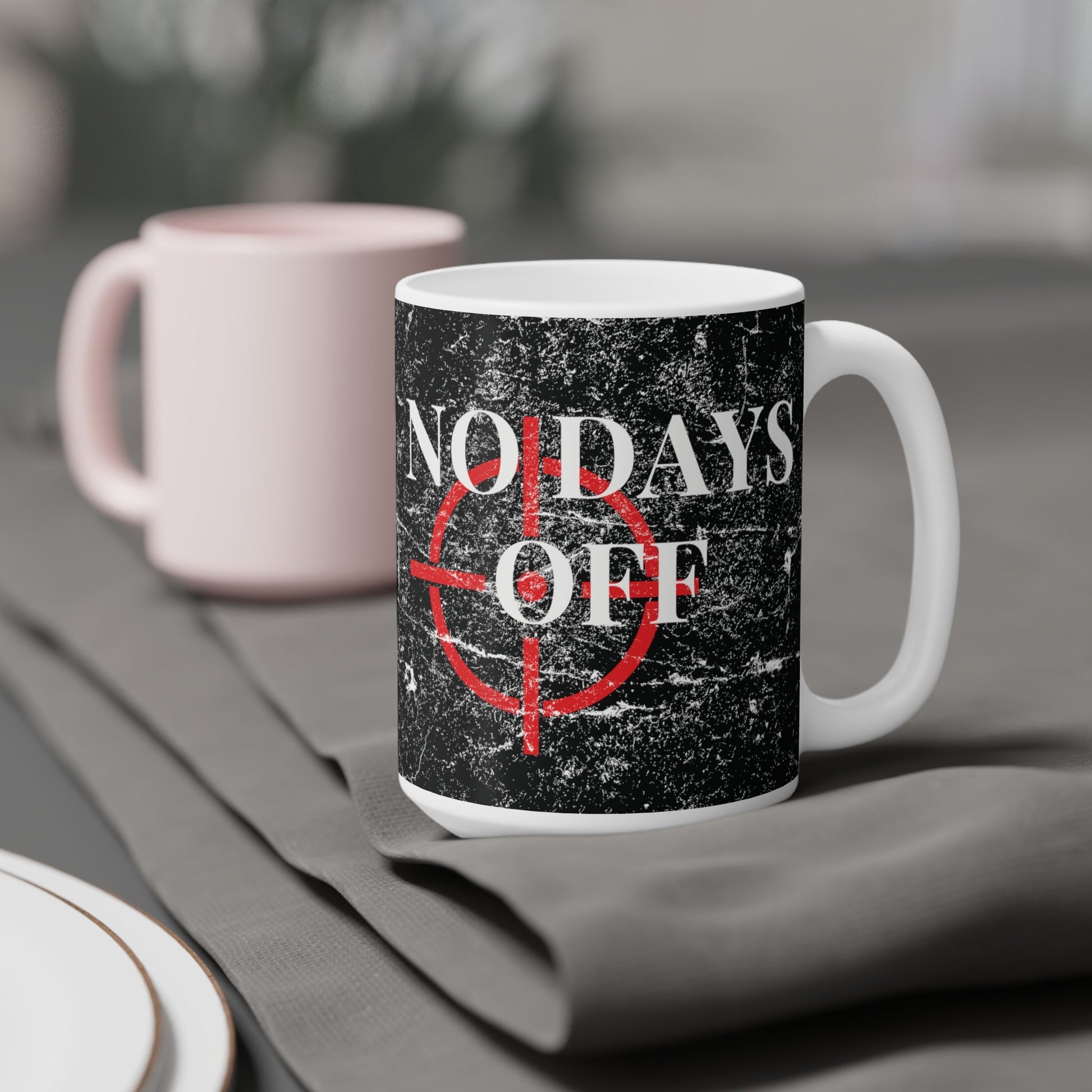 No Days Off Distressed Black Mug - Discipline Over Motivation 247