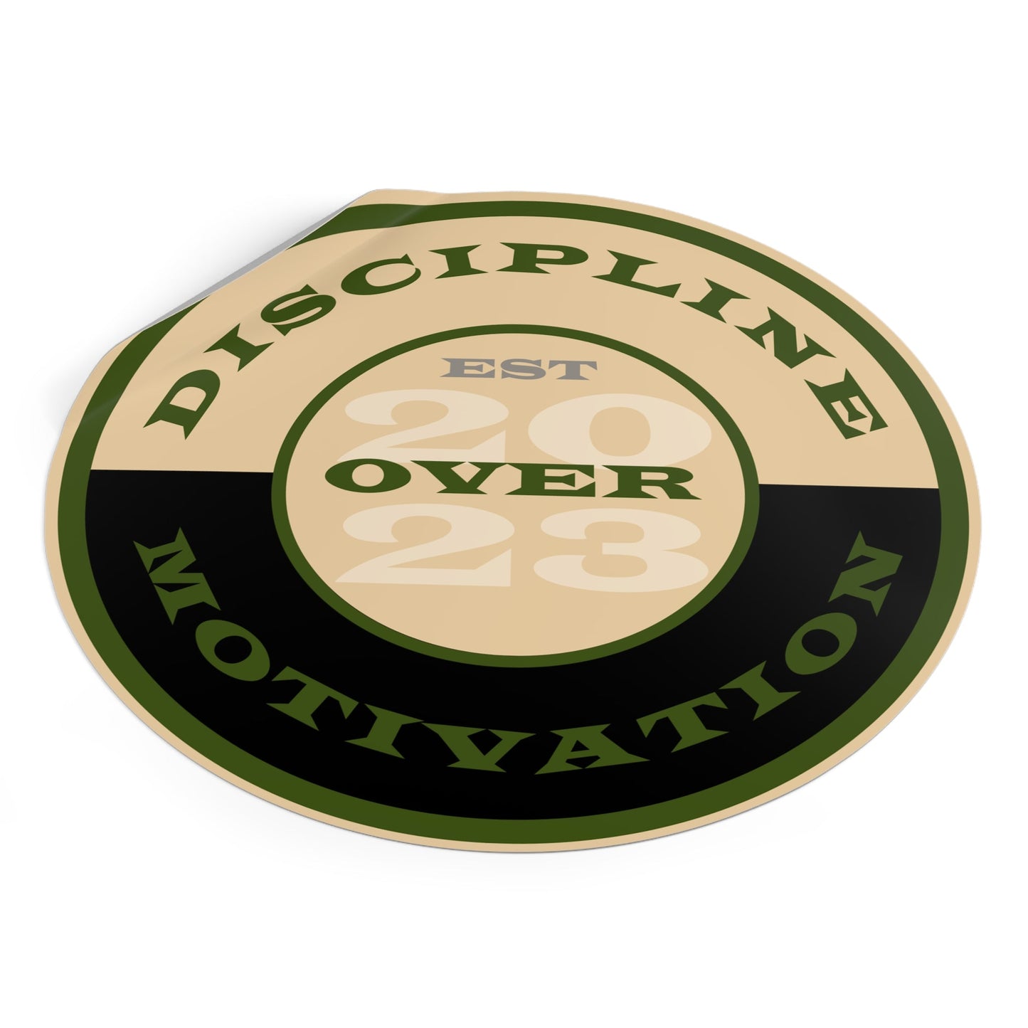 OD Green & Desert Tan 'Discipline' Round Vinyl Sticker — Tactical Motivation Decal - Discipline Over Motivation 24/7