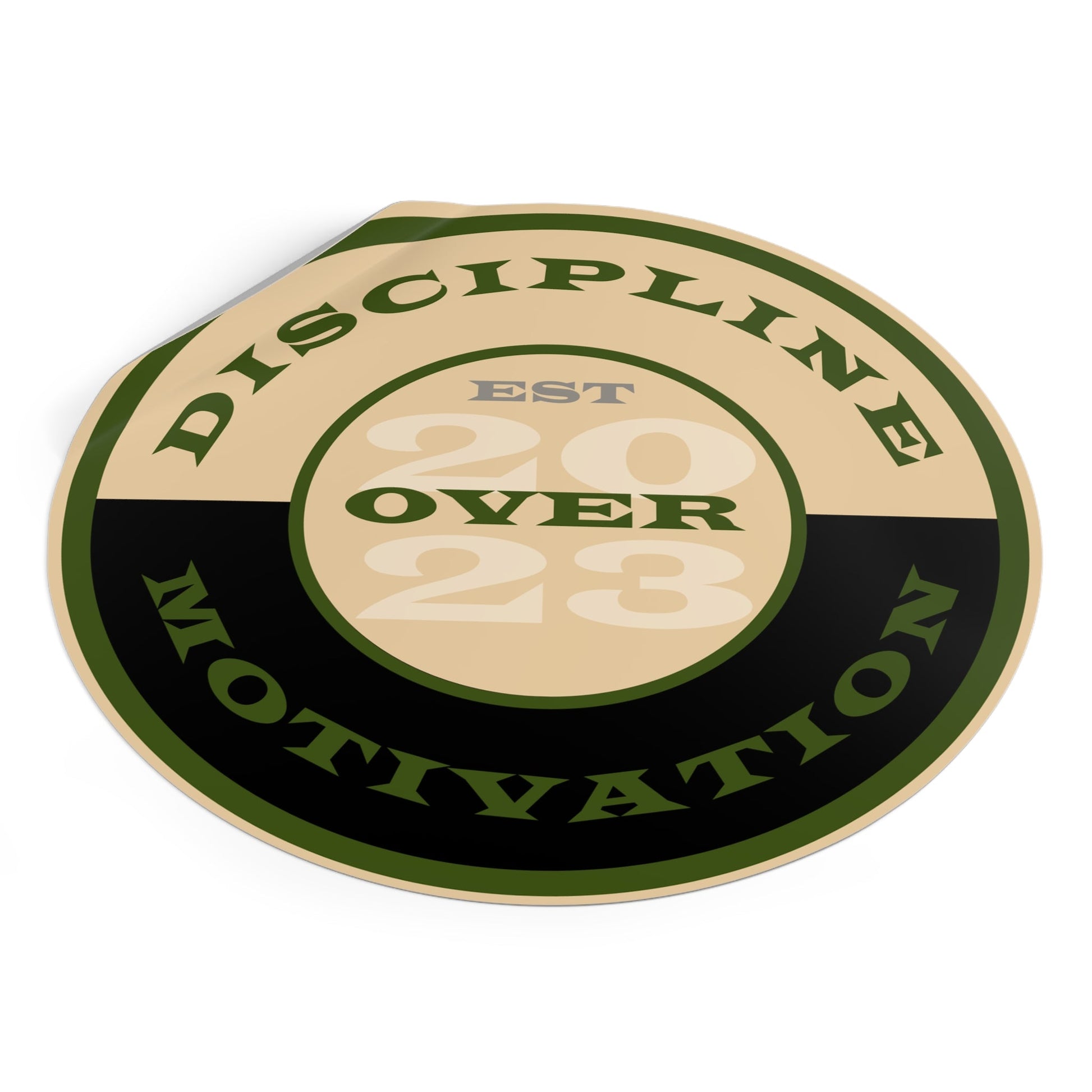 OD Green & Desert Tan 'Discipline' Round Vinyl Sticker — Tactical Motivation Decal - Discipline Over Motivation 24/7