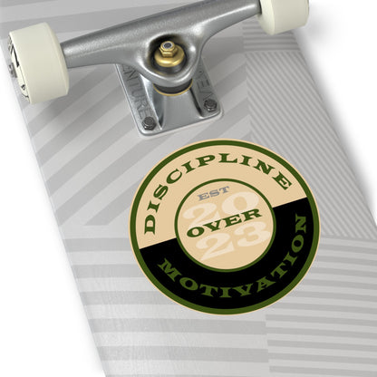 OD Green & Desert Tan 'Discipline' Round Vinyl Sticker — Tactical Motivation Decal - Discipline Over Motivation 24/7