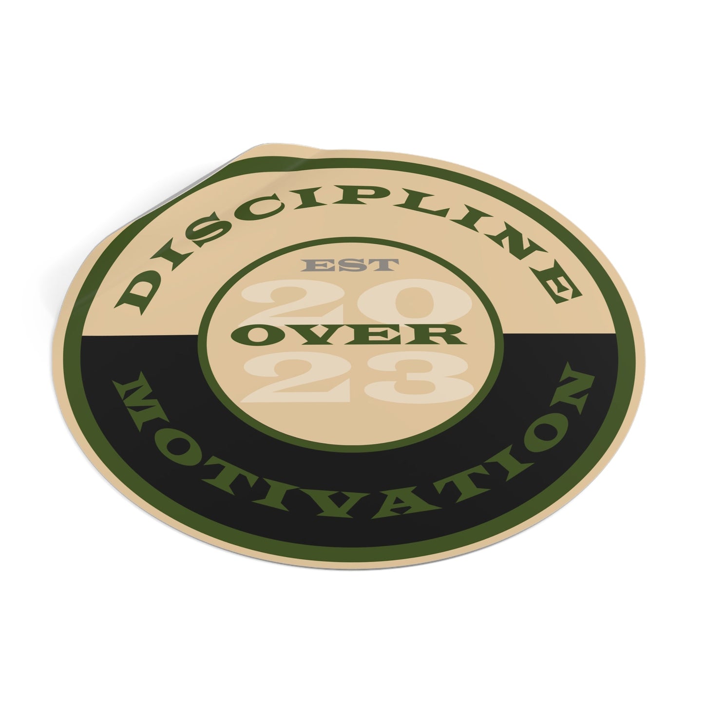 OD Green & Desert Tan 'Discipline' Round Vinyl Sticker — Tactical Motivation Decal - Discipline Over Motivation 24/7