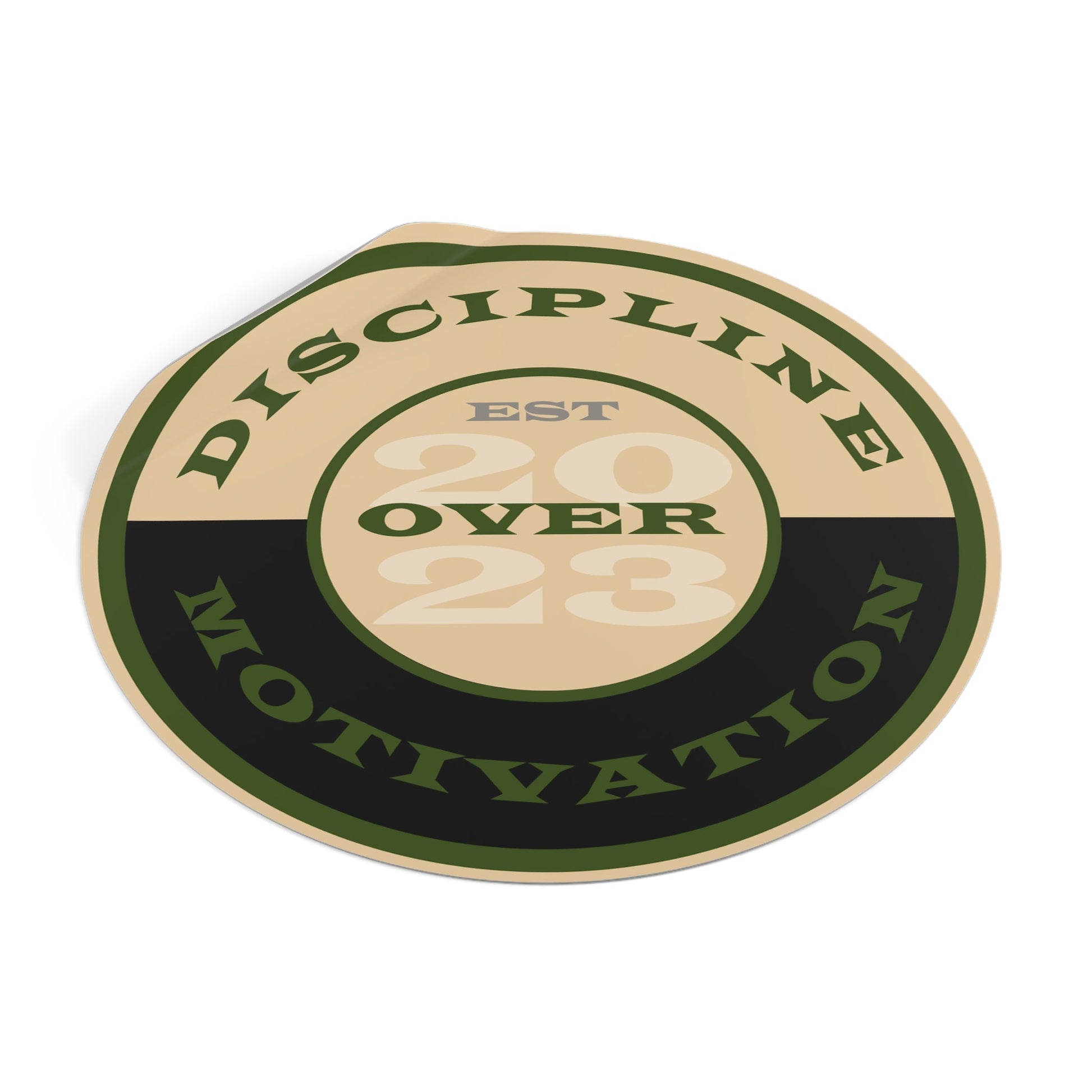 OD Green & Desert Tan 'Discipline' Round Vinyl Sticker — Tactical Motivation Decal - Discipline Over Motivation 24/7