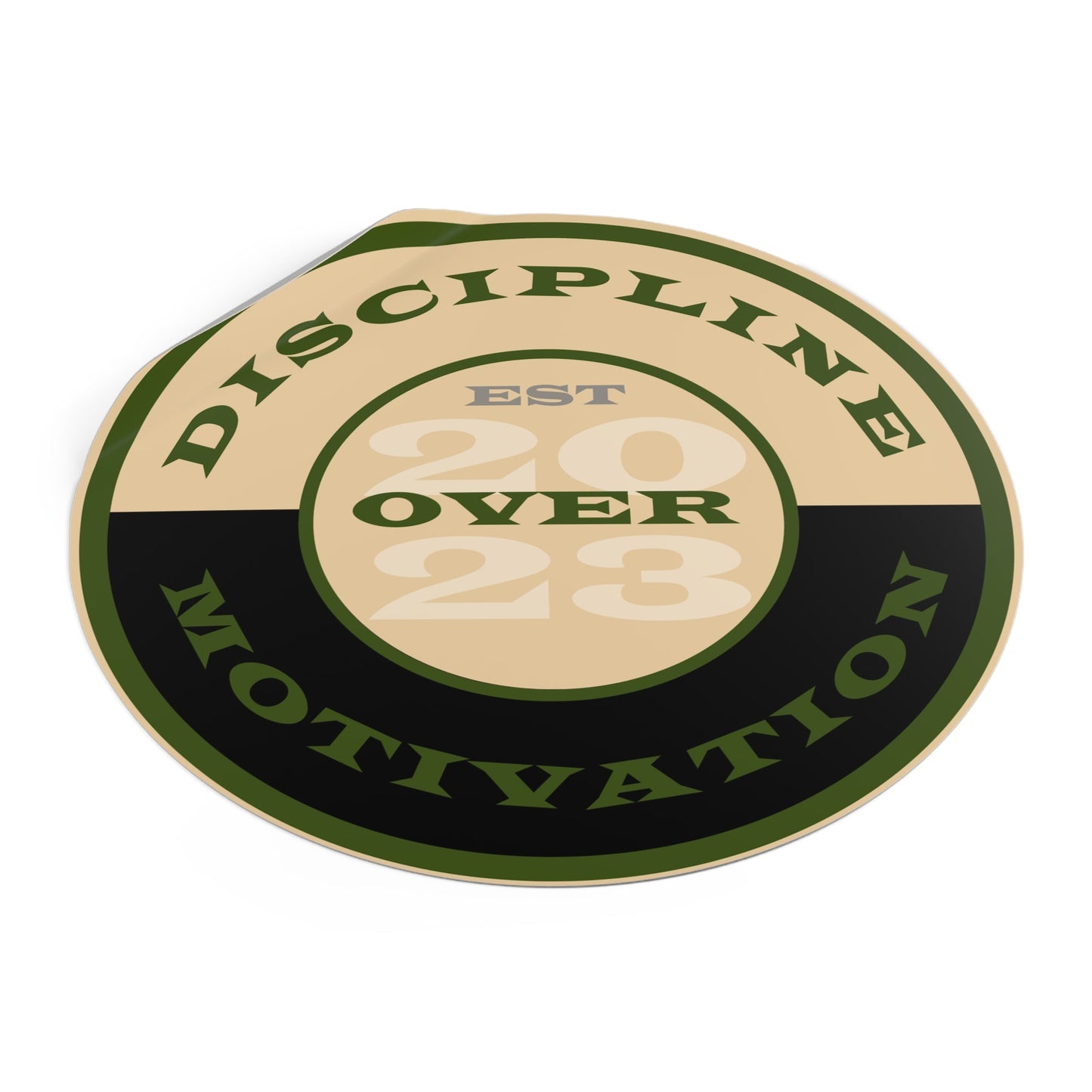 OD Green & Desert Tan 'Discipline' Round Vinyl Sticker — Tactical Motivation Decal - Discipline Over Motivation 24/7