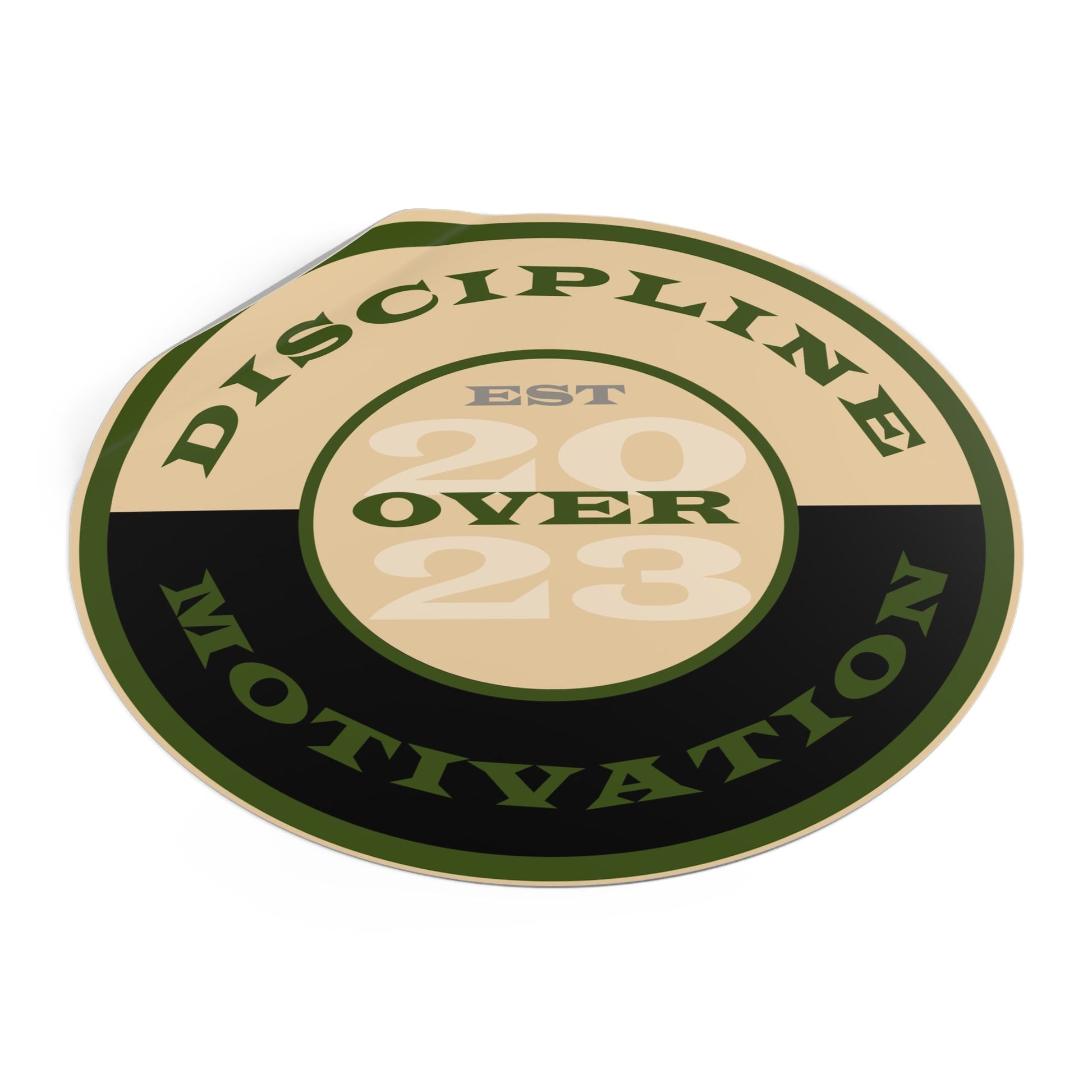 OD Green & Desert Tan 'Discipline' Round Vinyl Sticker — Tactical Motivation Decal - Discipline Over Motivation 24/7