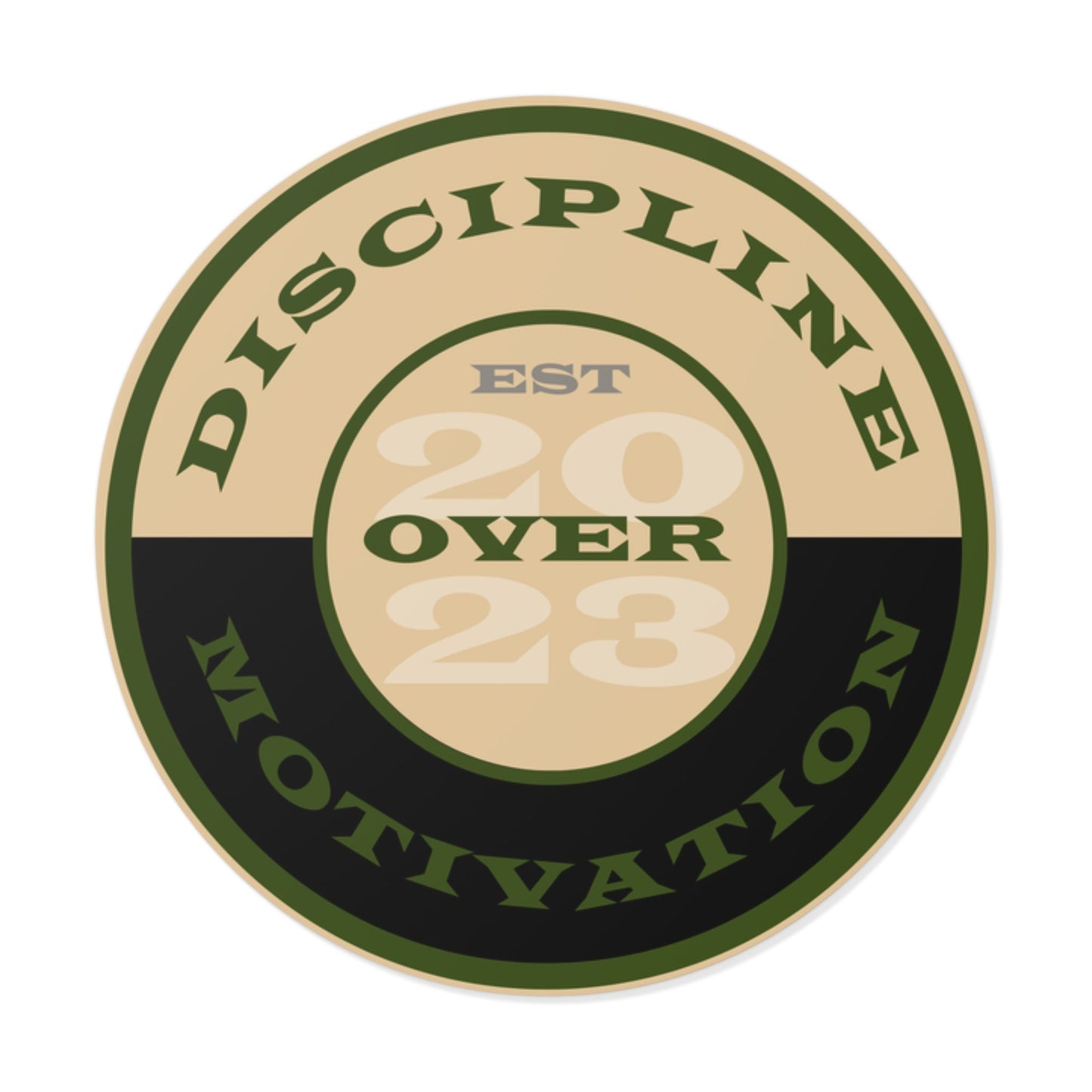 OD Green & Desert Tan 'Discipline' Round Vinyl Sticker — Tactical Motivation Decal - Discipline Over Motivation 24/7