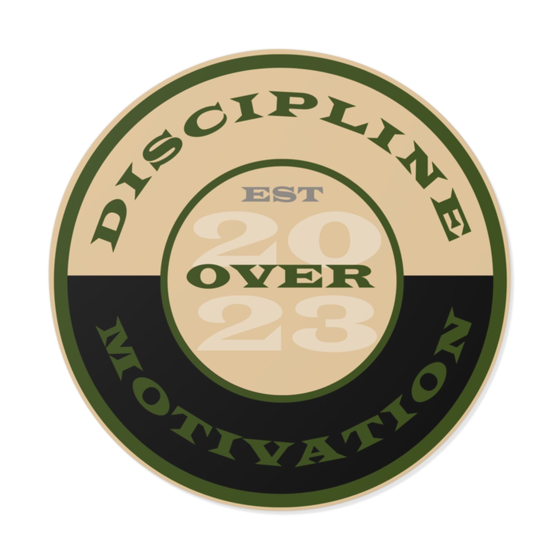 OD Green & Desert Tan 'Discipline' Round Vinyl Sticker — Tactical Motivation Decal - Discipline Over Motivation 24/7