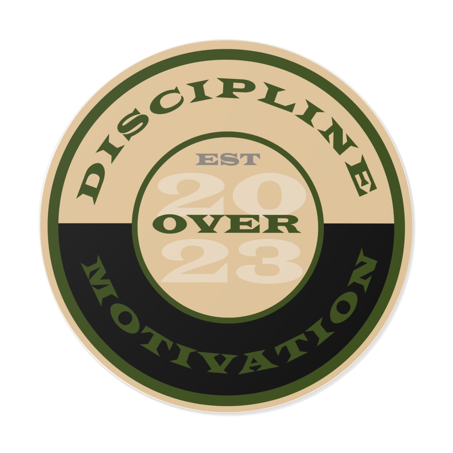 OD Green & Desert Tan 'Discipline' Round Vinyl Sticker — Tactical Motivation Decal - Discipline Over Motivation 24/7