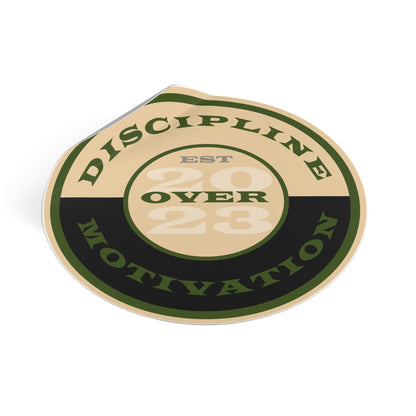 OD Green & Desert Tan 'Discipline' Round Vinyl Sticker — Tactical Motivation Decal - Discipline Over Motivation 24/7