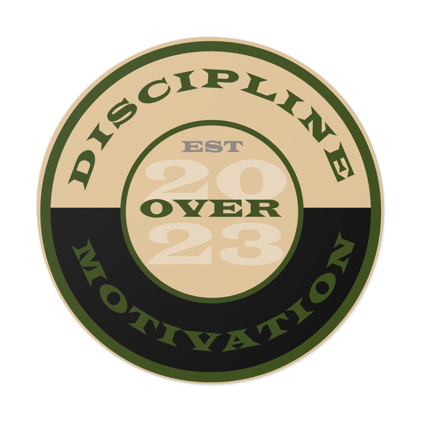 OD Green & Desert Tan 'Discipline' Round Vinyl Sticker — Tactical Motivation Decal - Discipline Over Motivation 24/7
