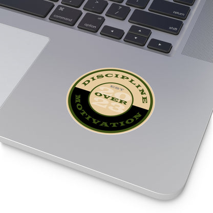 OD Green & Desert Tan 'Discipline' Round Vinyl Sticker — Tactical Motivation Decal - Discipline Over Motivation 24/7