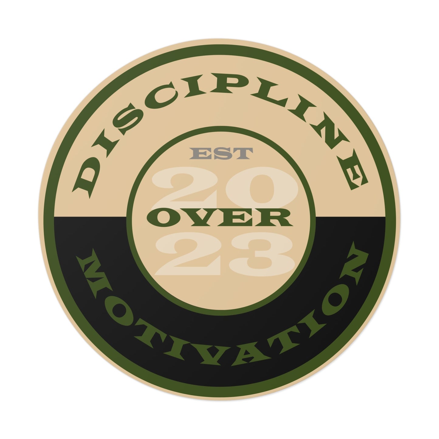 OD Green & Desert Tan 'Discipline' Round Vinyl Sticker — Tactical Motivation Decal - Discipline Over Motivation 24/7