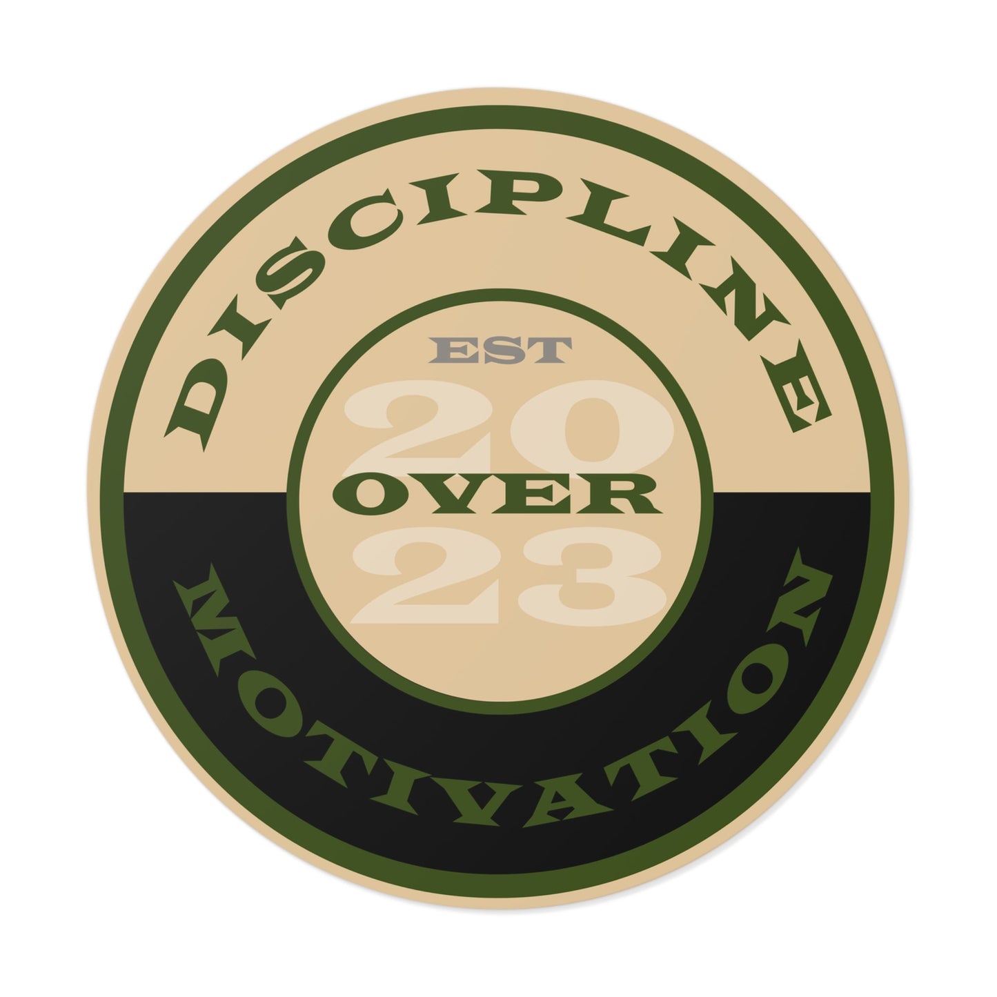OD Green & Desert Tan 'Discipline' Round Vinyl Sticker — Tactical Motivation Decal - Discipline Over Motivation 24/7