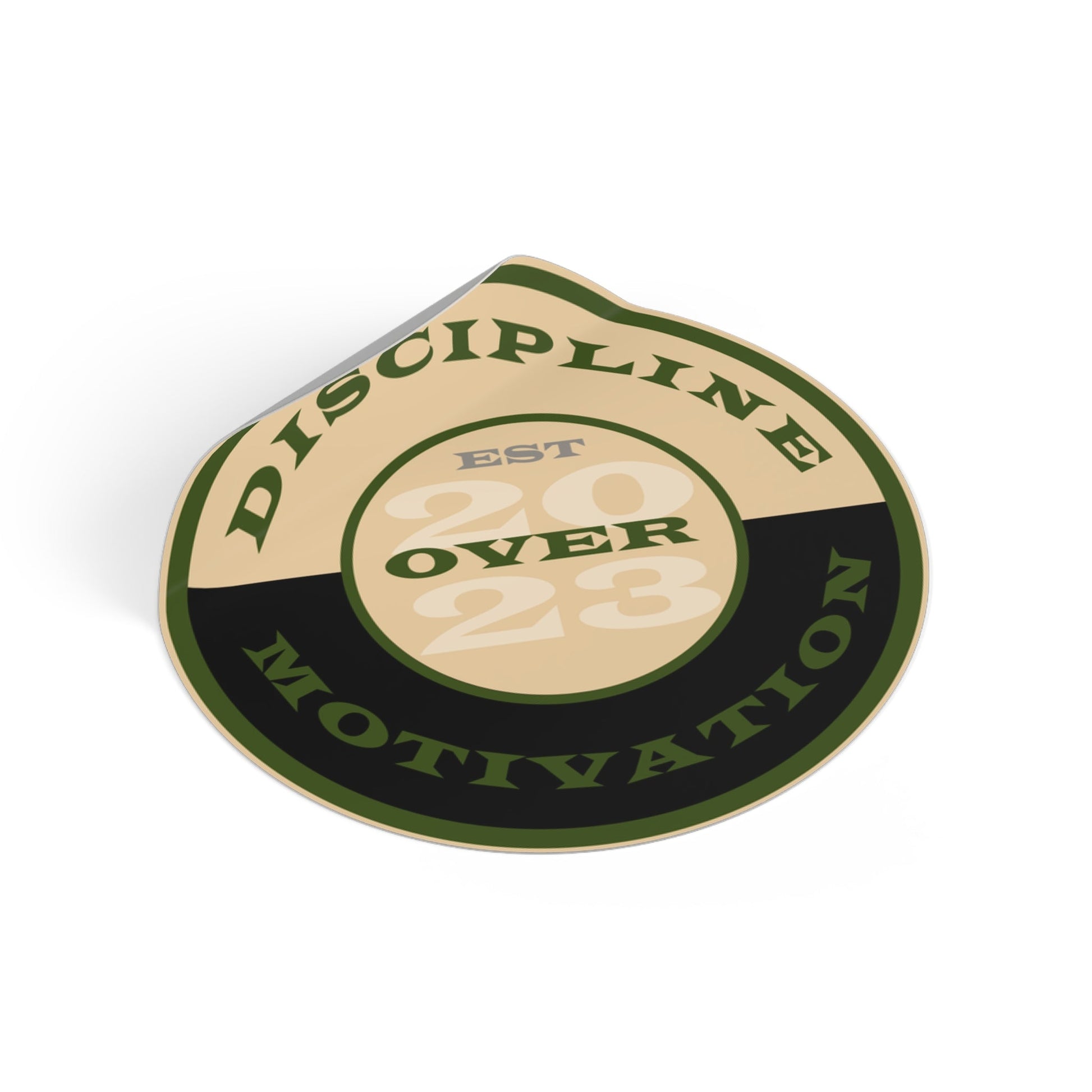 OD Green & Desert Tan 'Discipline' Round Vinyl Sticker — Tactical Motivation Decal - Discipline Over Motivation 24/7
