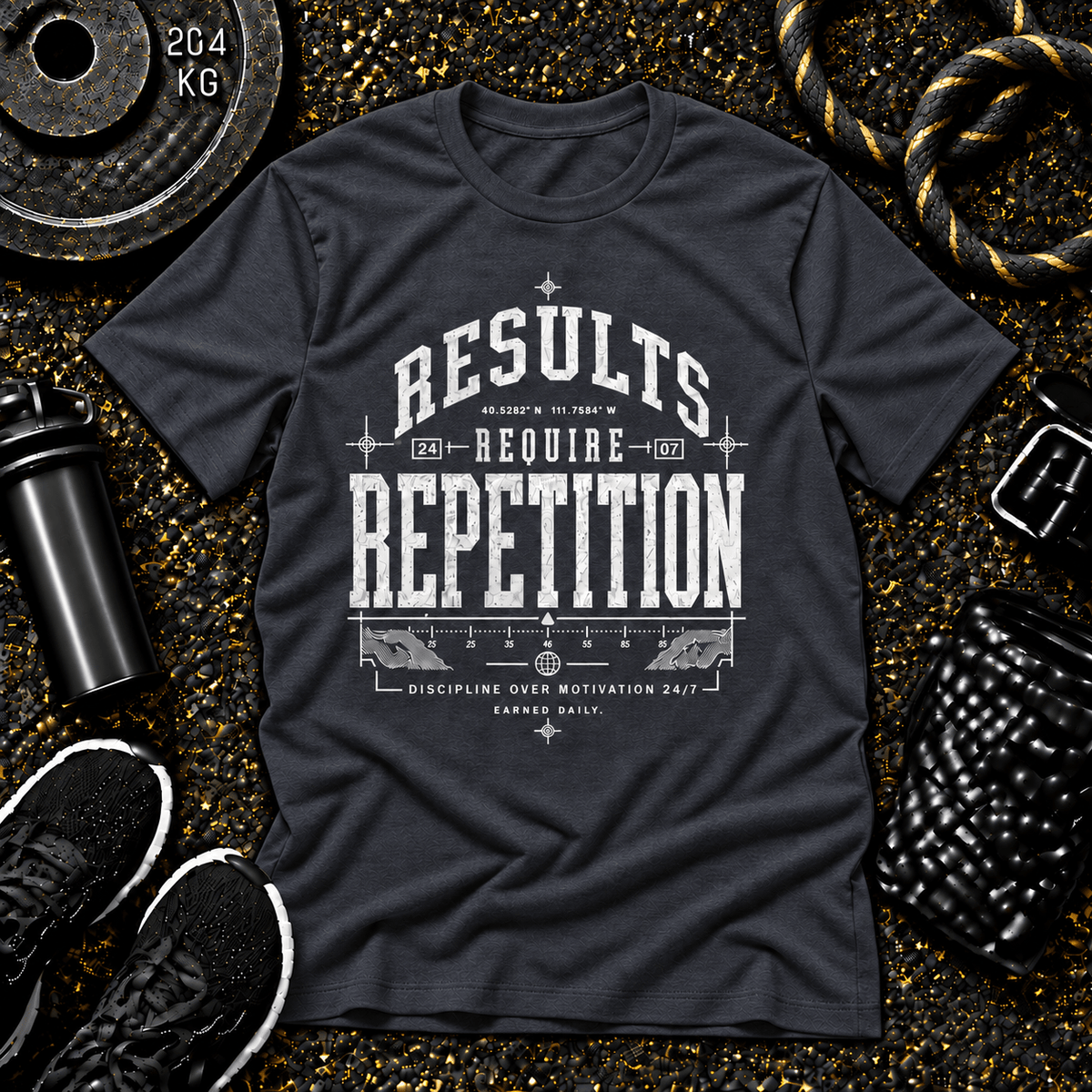 Results Require Repetition™ Tee - Discipline Over Motivation 24/7