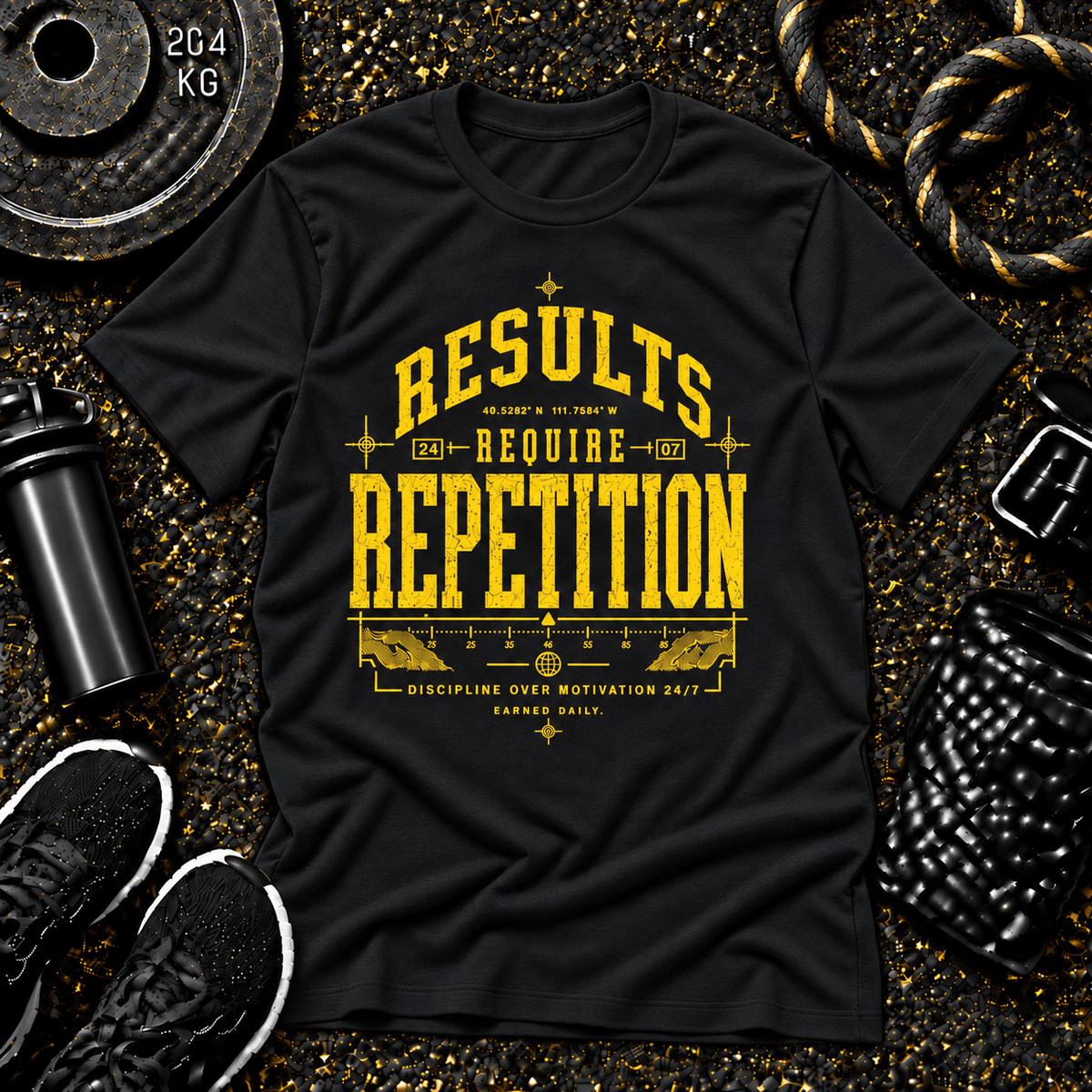 Results Require Repetition™ Tee - Discipline Over Motivation 24/7