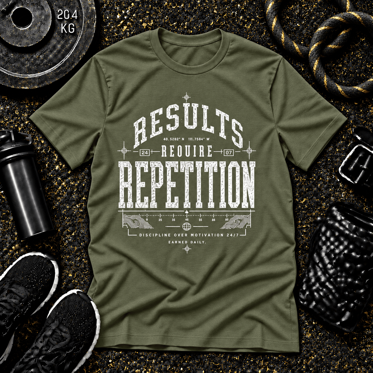 Results Require Repetition™ Tee - Discipline Over Motivation 24/7