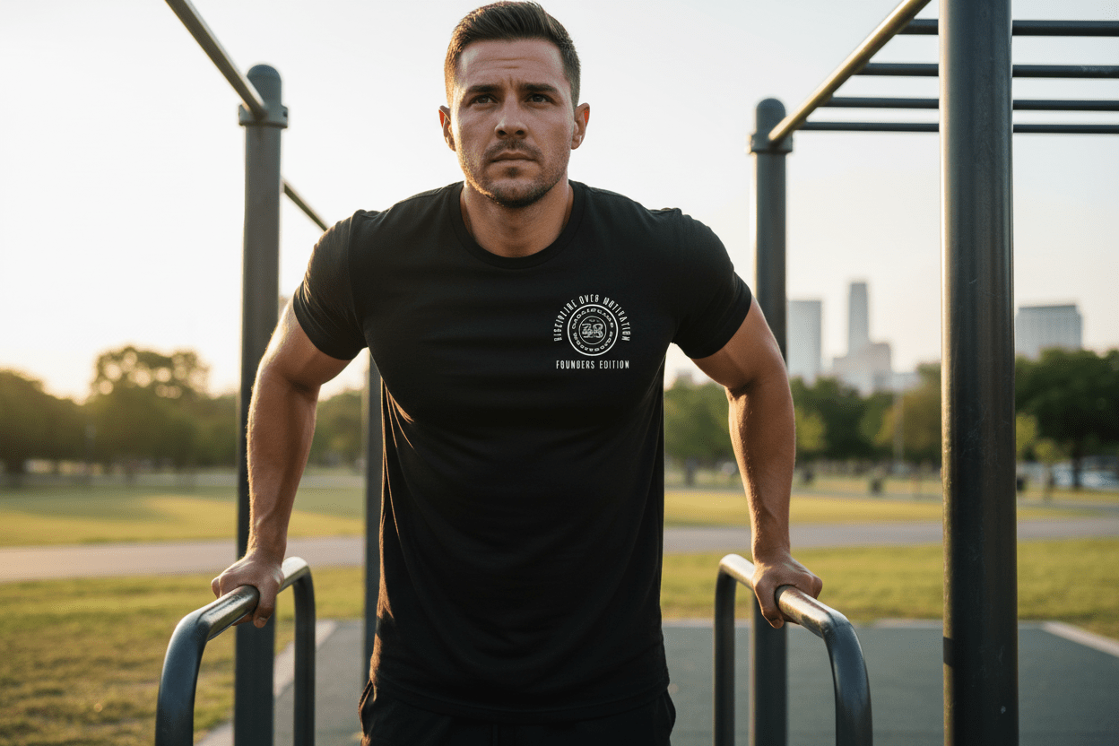 The Founder’s Edition Discipline Over Motivation 24/7 tee - Discipline Over Motivation 24/7