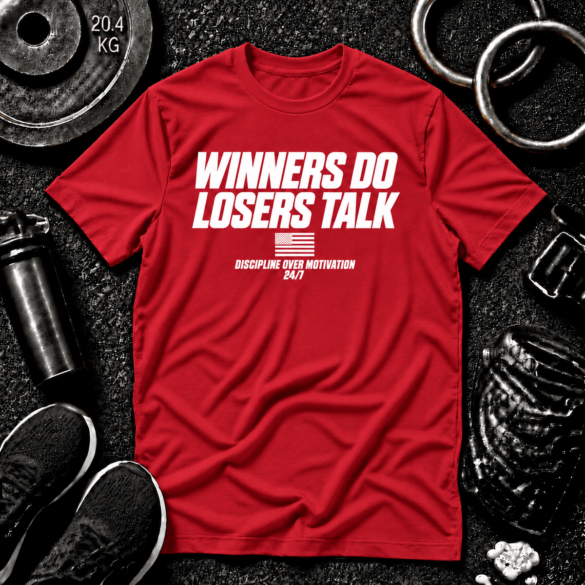 WINNERS DO. LOSERS TALK.™ Tee - Discipline Over Motivation 24/7
