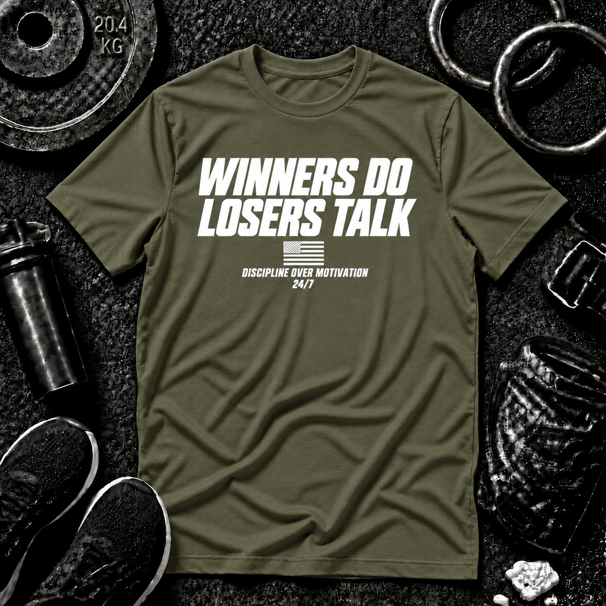 WINNERS DO. LOSERS TALK.™ Tee - Discipline Over Motivation 24/7