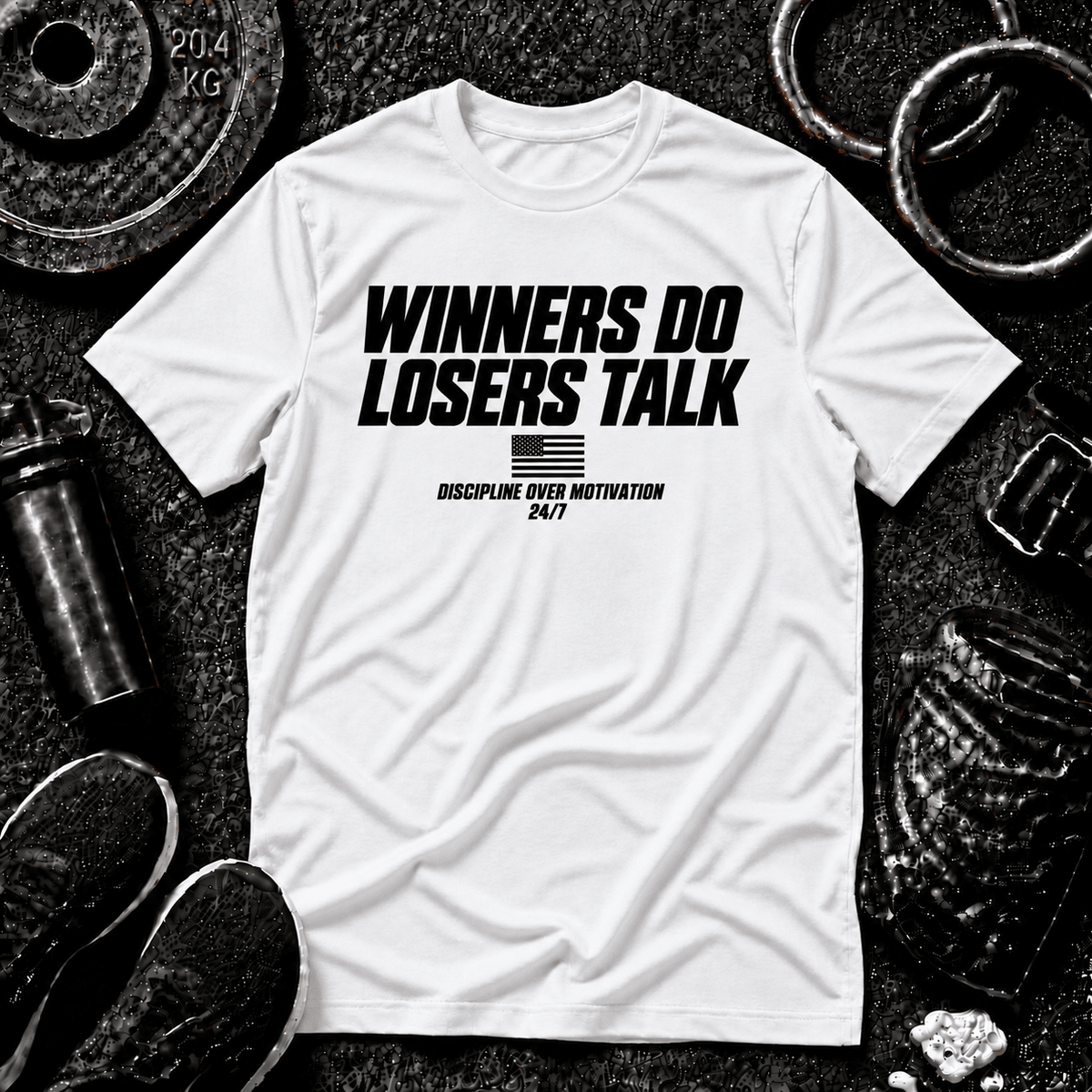 WINNERS DO. LOSERS TALK.™ Tee - Discipline Over Motivation 24/7