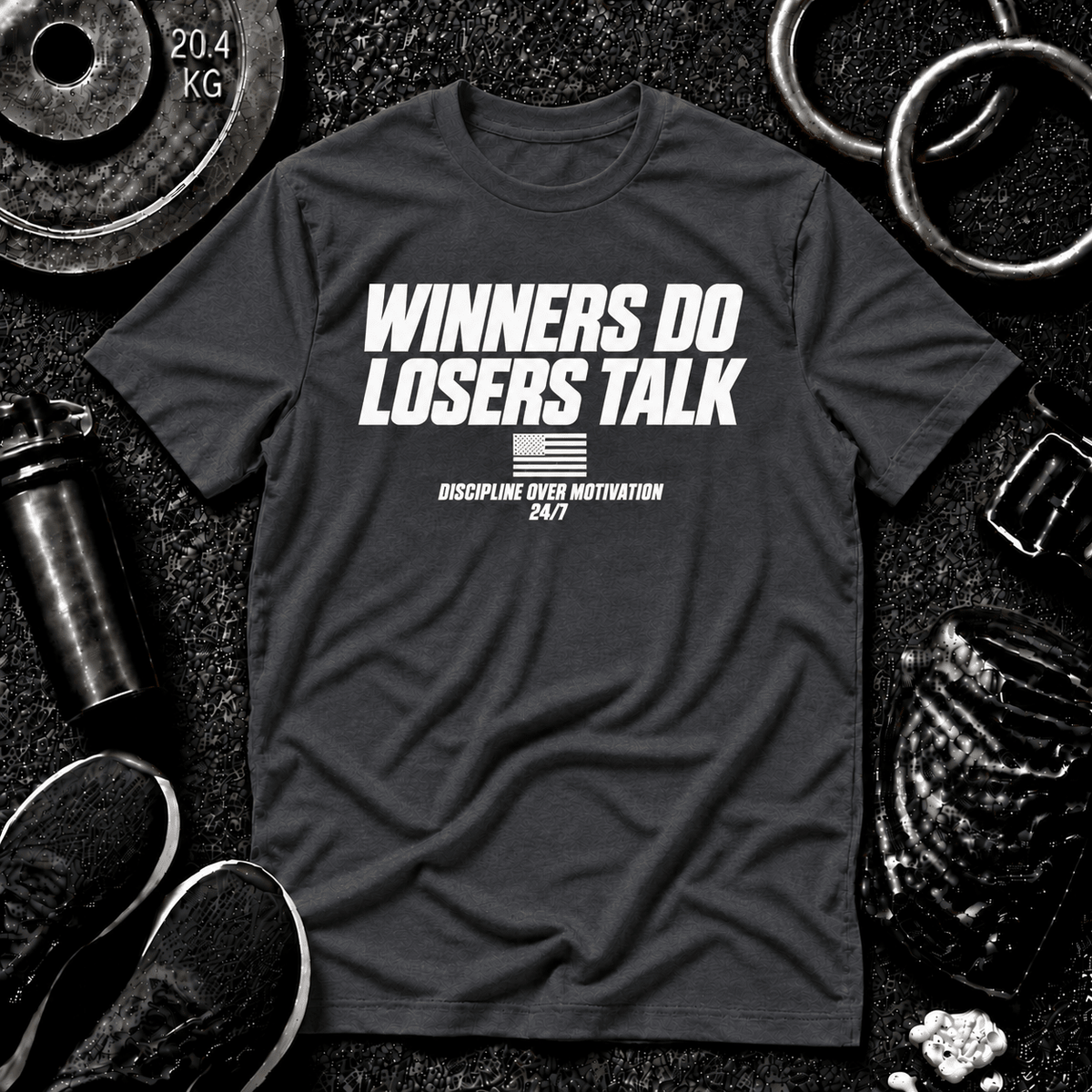 WINNERS DO. LOSERS TALK.™ Tee - Discipline Over Motivation 24/7