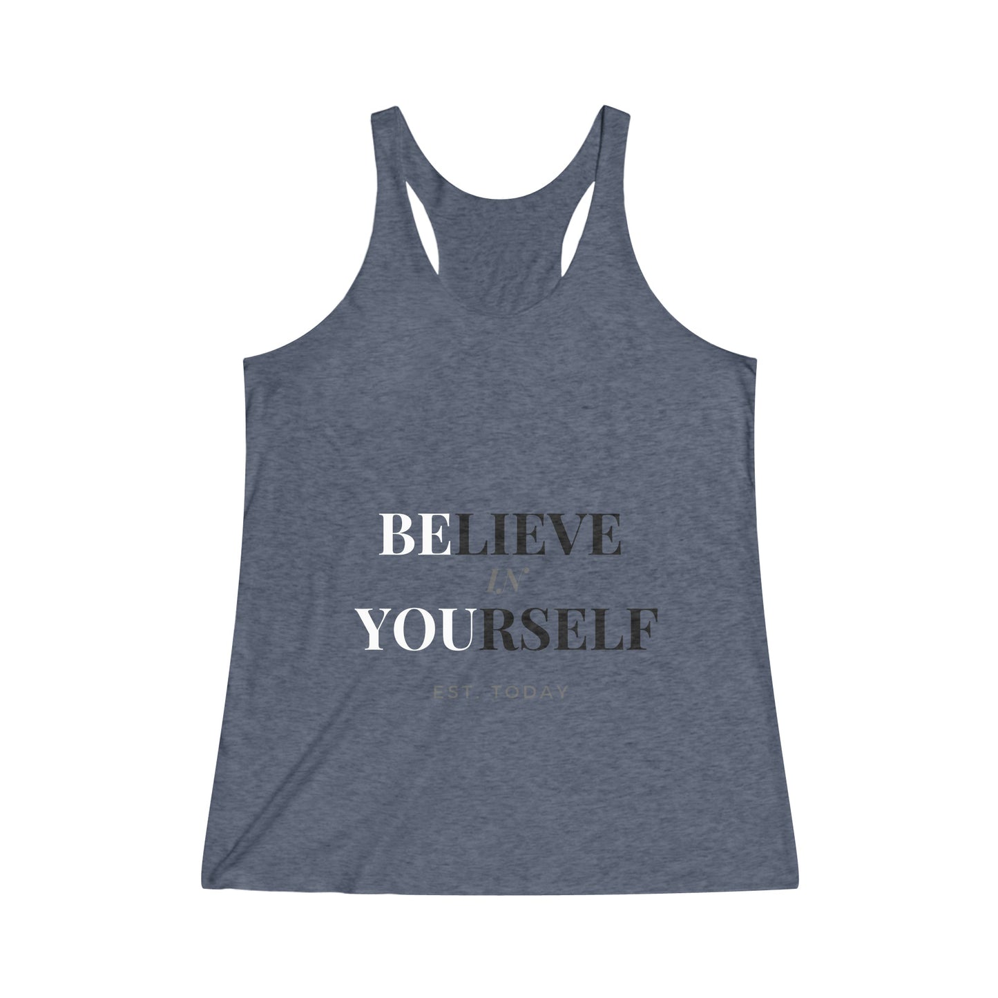 Women's Believe Tri - Blend Racerback Tank - Discipline Over Motivation 247