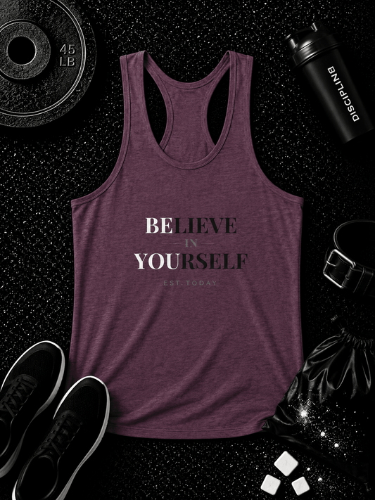 Women's Believe Tri-Blend Racerback Tank - Discipline Over Motivation 24/7