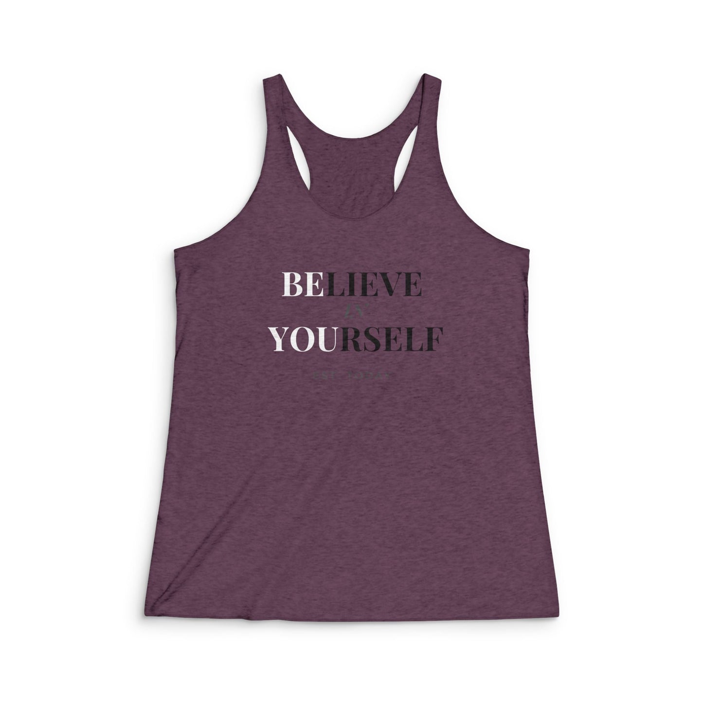 Women's Believe Tri - Blend Racerback Tank - Discipline Over Motivation 24/7