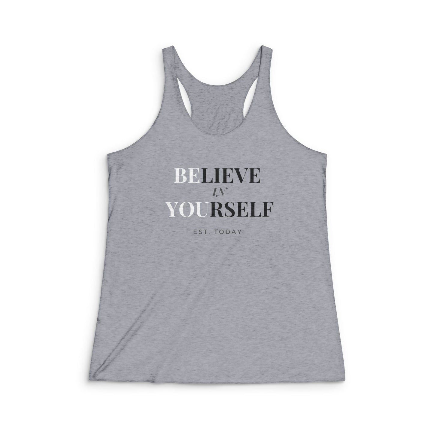 Women's Believe Tri - Blend Racerback Tank - Discipline Over Motivation 24/7