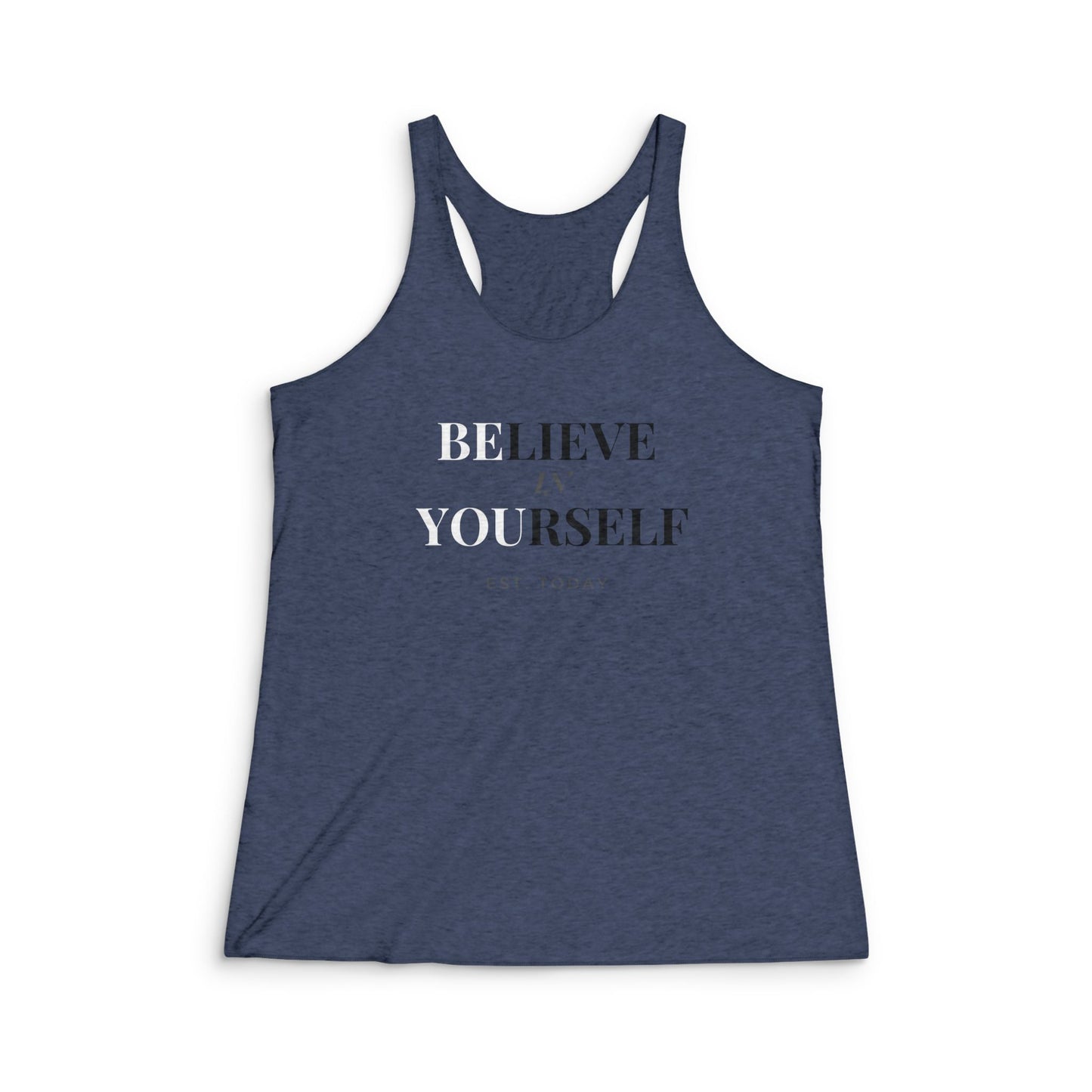 Women's Believe Tri - Blend Racerback Tank - Discipline Over Motivation 24/7