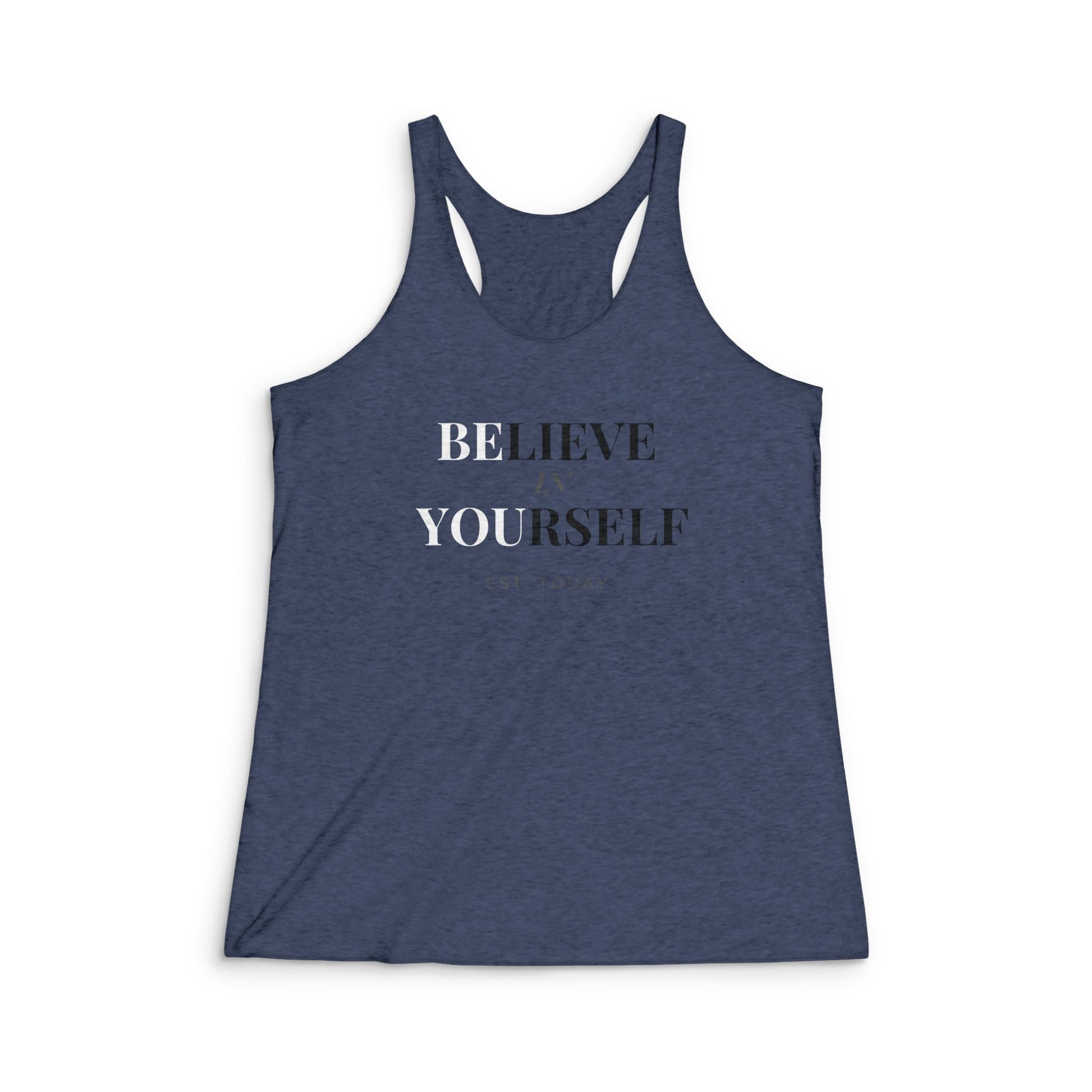 Women's Believe Tri - Blend Racerback Tank - Discipline Over Motivation 24/7